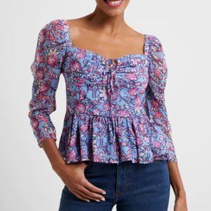 NWT French Conection Fontini Hallie Halter Peplum Top in floral blue & pink